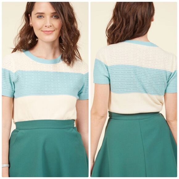 🆕 ModCloth Day Brightened Sweater in Sky Large‎ - Picture 1 of 6